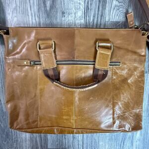 Vintage Brown Leather Multi-Pocket Tote Messenger Bag For Work Travel Weekender